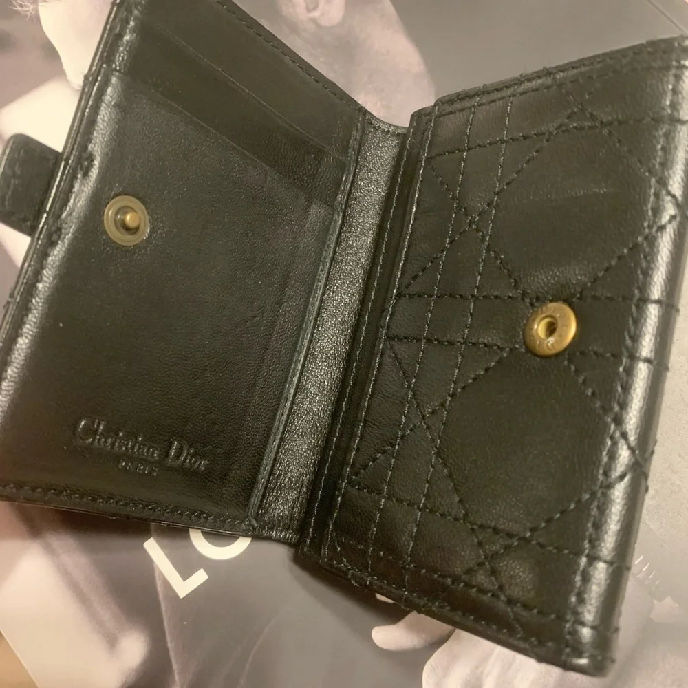 Black leather Christian Dior compact wallet